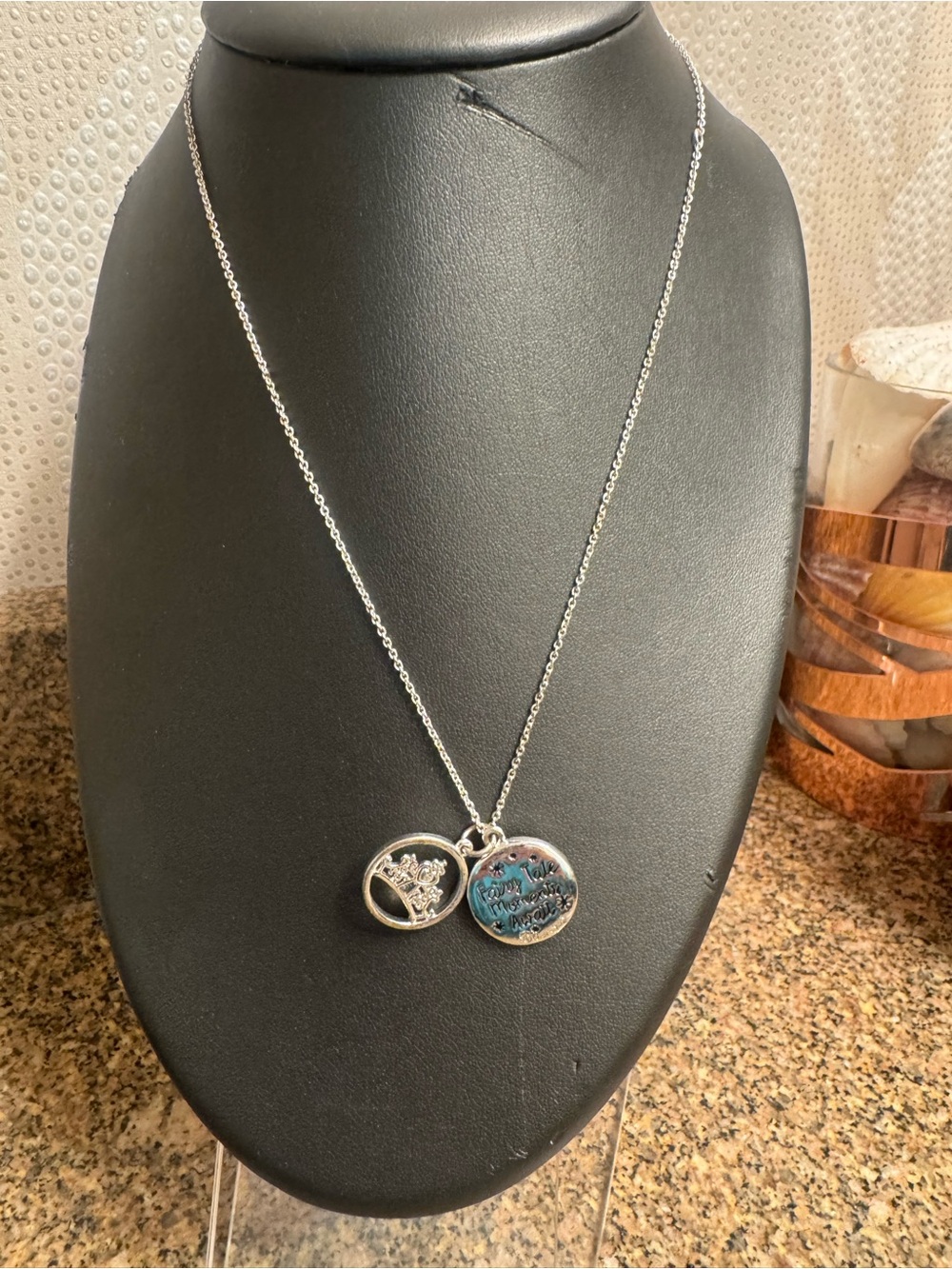 Disney Silver tone ‎ Double Disc Pendant Necklace with Blue Accent